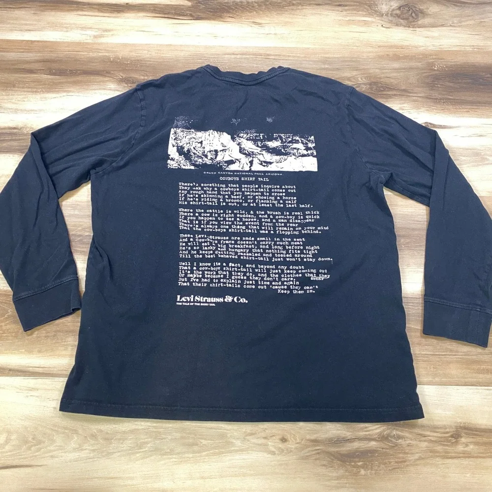 Levi's Long Sleeve Shirt Mens L Relaxed Cotton Graphic Tee Black Streetwear